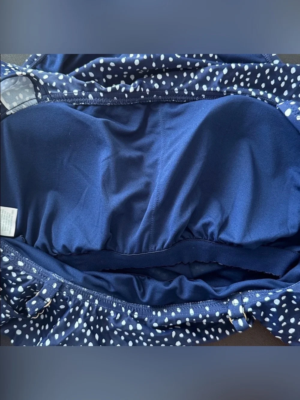 NWT Kona Sol Navy Blue Polka Dot Ruffle One-Piece Swimsuit